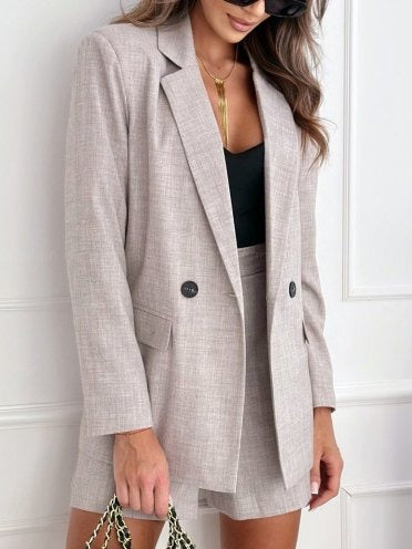 Damen Blazer Hosenanzug mit Hochtaillierter Hose