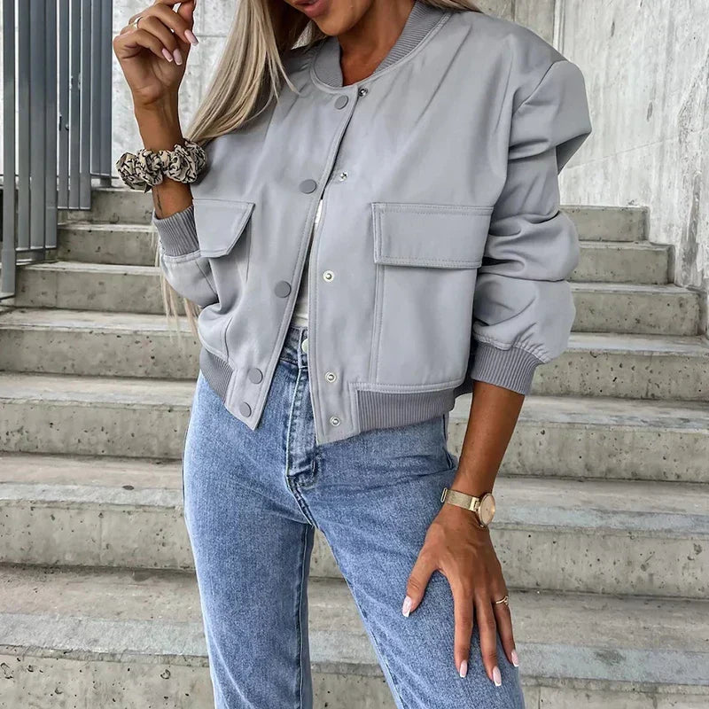 Nele | Damen lässige Bomberjacke mit Brusttaschen