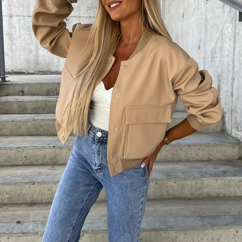 Nele | Damen lässige Bomberjacke mit Brusttaschen