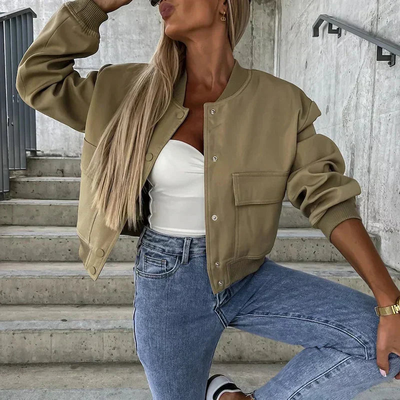 Nele | Damen lässige Bomberjacke mit Brusttaschen