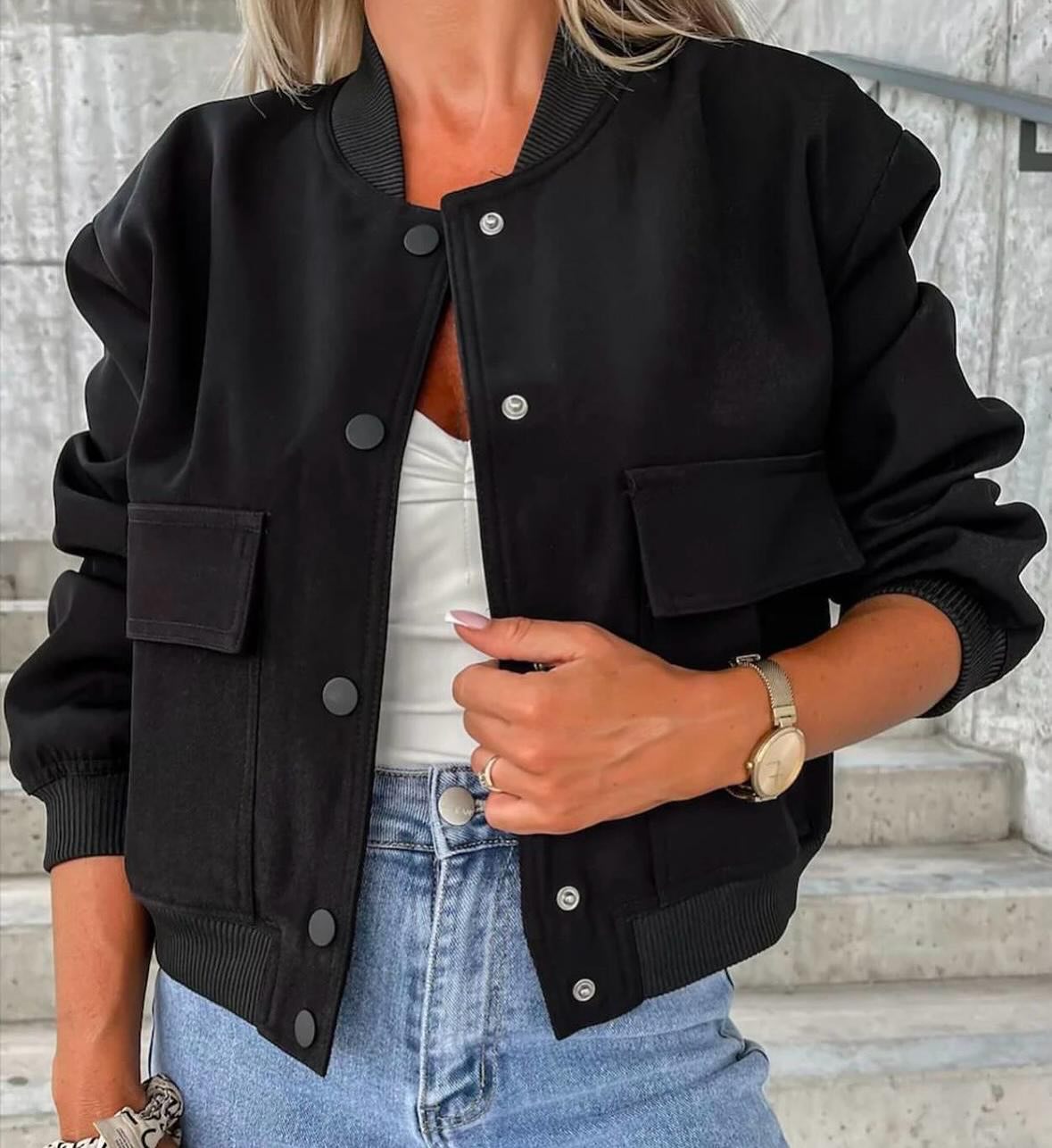Nele | Damen lässige Bomberjacke mit Brusttaschen