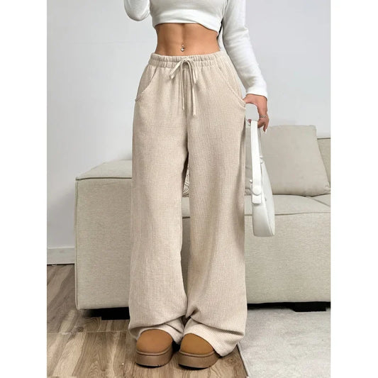Damen Cordhose mit hohem Bund mit Kordelzug und weiten Beinen