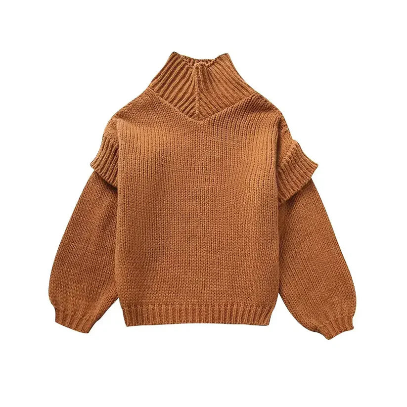 Damen Grobstrick Rollkragenpullover mit Langen Ärmeln und Rippbündchen