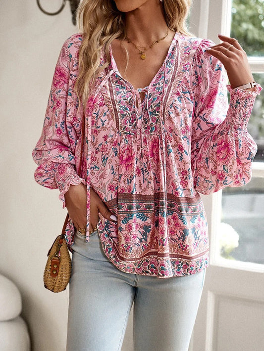 Damen Hemd mit Blumenmuster und V-Ausschnitt