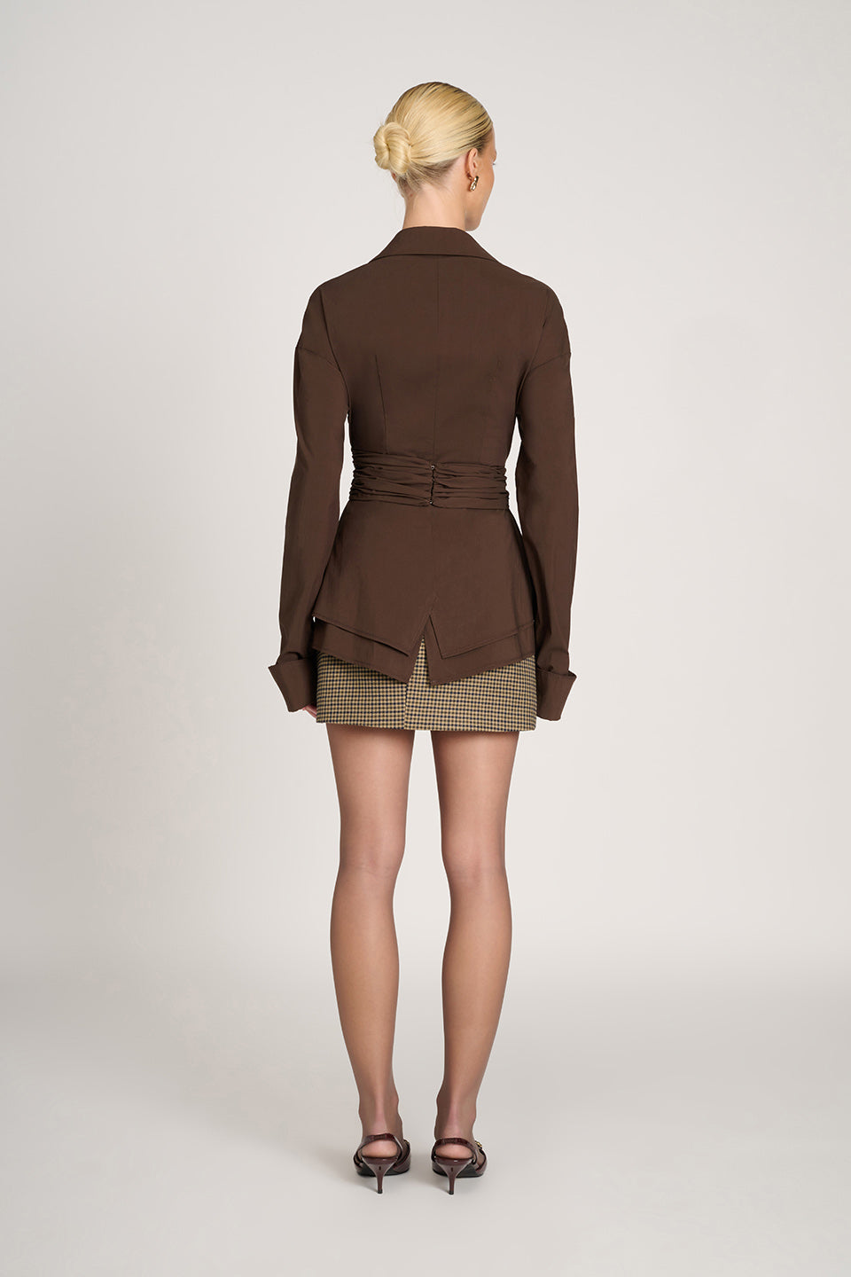 Damen Hemd mit Kragen Wickeldetail an der Taille und langen Ärmeln mit Manschetten