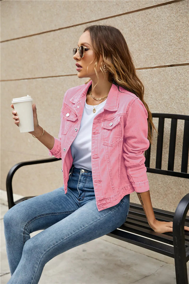 Damen Jeansjacke mit Knopfleiste und Brusttaschen