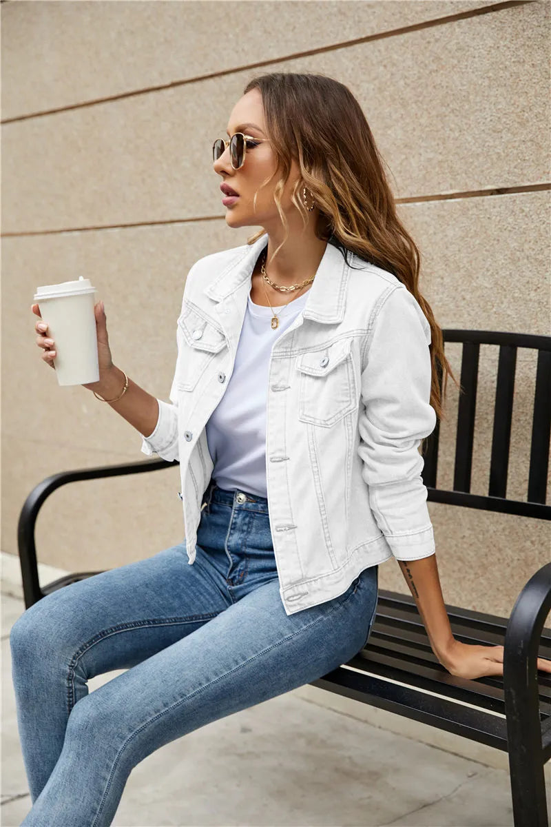 Damen Jeansjacke mit Knopfleiste und Brusttaschen