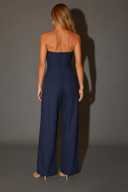 Damen Jumpsuit mit trägerlosen Oberteil und geraden Hosenbeinen