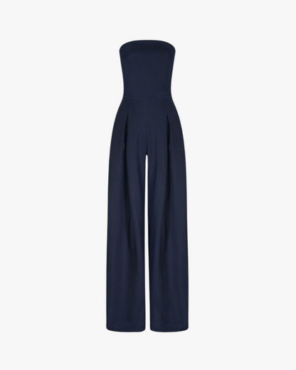 Damen Jumpsuit mit trägerlosen Oberteil und geraden Hosenbeinen
