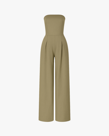 Damen Jumpsuit mit trägerlosen Oberteil und geraden Hosenbeinen