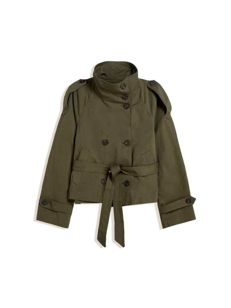 Damen kurze jacke mit bindegürtel und doppelreiher knopfleiste
