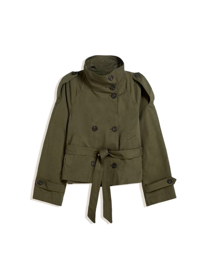 Damen kurze jacke mit bindegürtel und doppelreiher knopfleiste