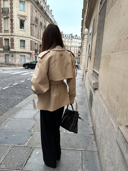 Damen kurze jacke mit bindegürtel und doppelreiher knopfleiste