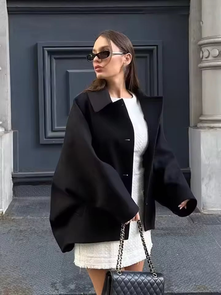 Cordula | Damen Kurze Umlegekragen Knopfjacke