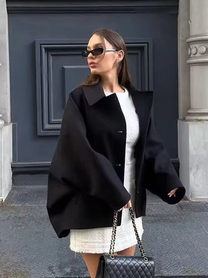 Cordula | Damen Kurze Umlegekragen Knopfjacke