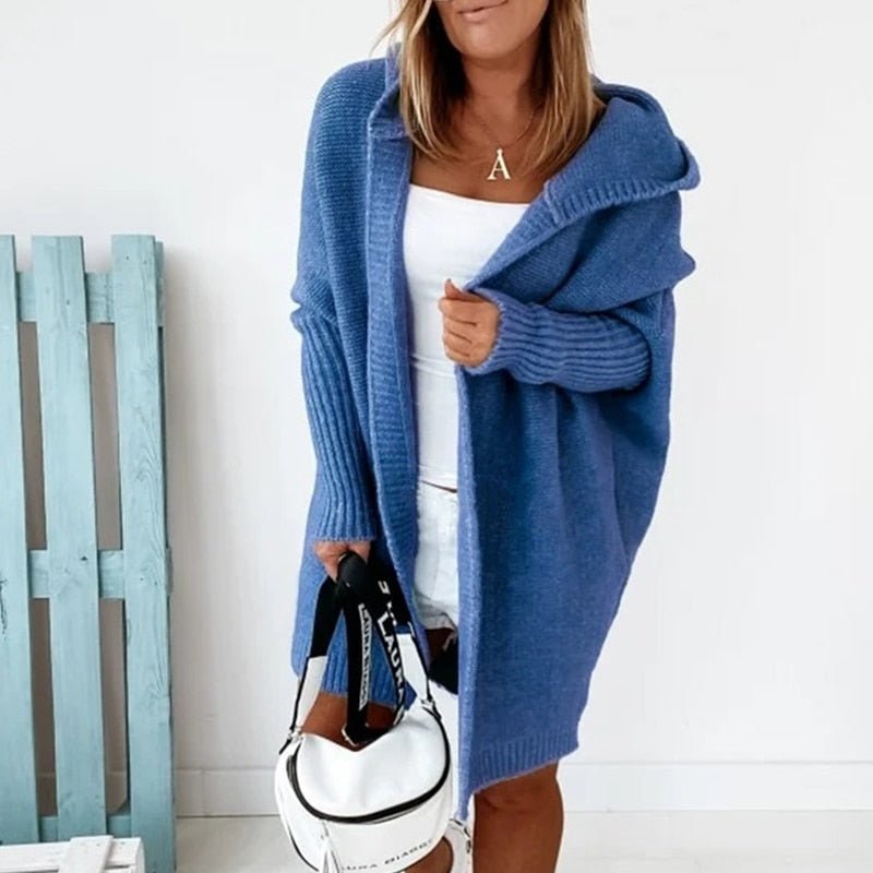 Thea | Damen lange Strickjacke mit Kapuze