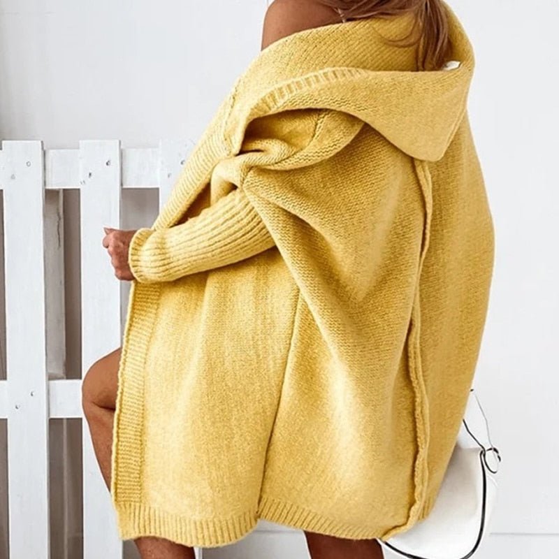 Thea | Damen lange Strickjacke mit Kapuze