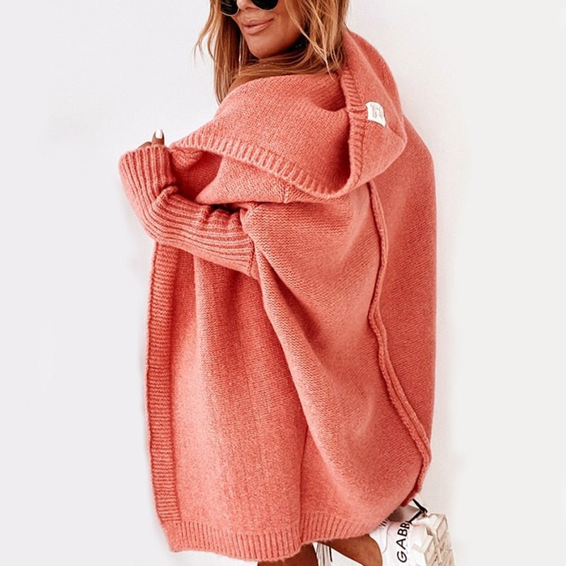 Thea | Damen lange Strickjacke mit Kapuze