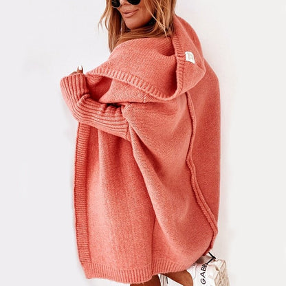Thea | Damen lange Strickjacke mit Kapuze