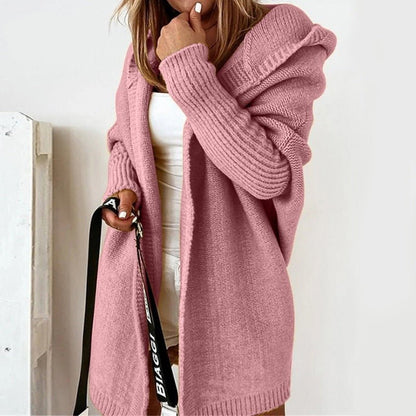 Thea | Damen lange Strickjacke mit Kapuze