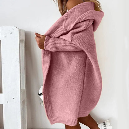 Thea | Damen lange Strickjacke mit Kapuze