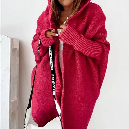 Thea | Damen lange Strickjacke mit Kapuze
