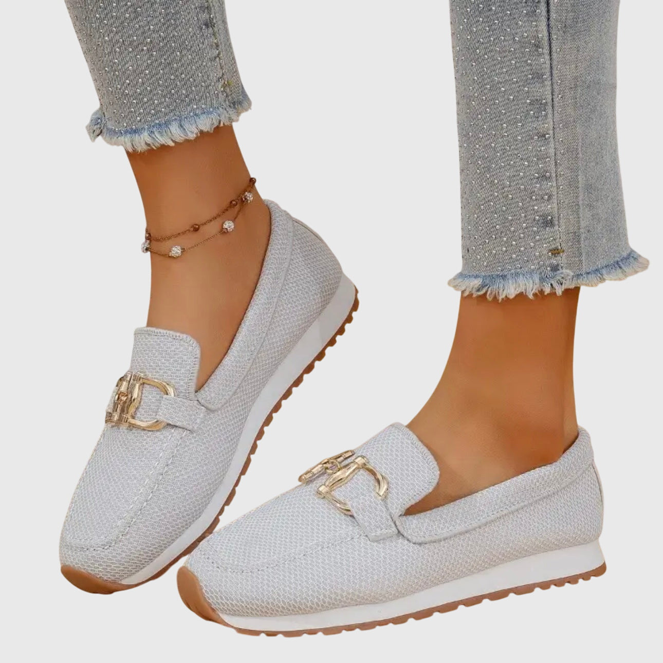 Damen Loafer mit Metallspange und perforierter Oberfläche