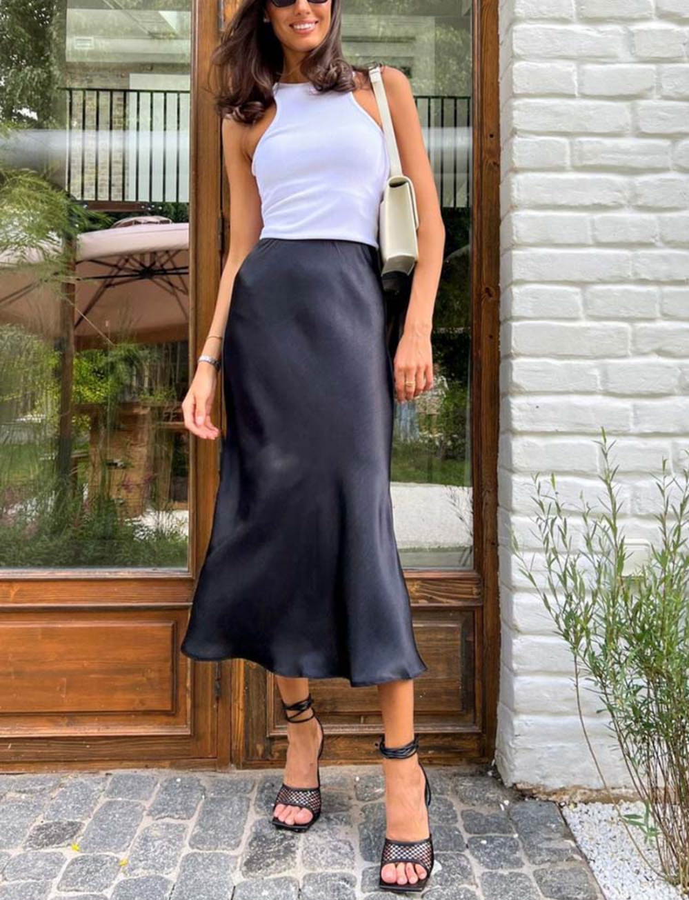 Damen Midirock mit A-Linien-Form und Hoher Taille