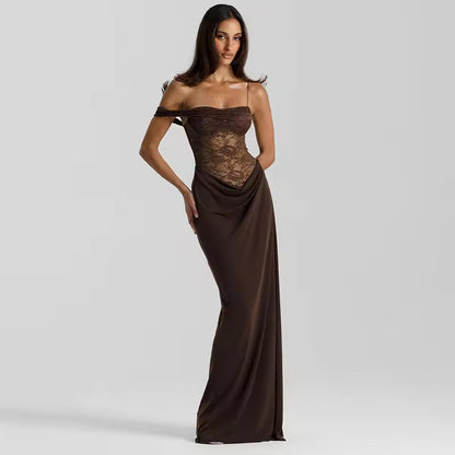 Damen Off-Shoulder Maxikleid mit strukturiertem halbtransparentem Oberteil und gerafftem Rockteil