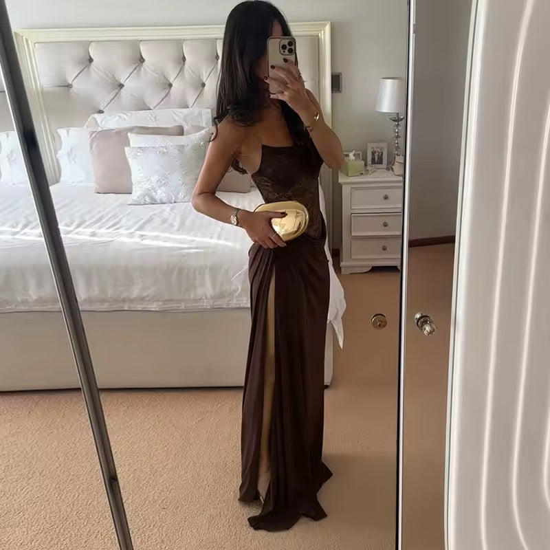 Damen Off-Shoulder Maxikleid mit strukturiertem halbtransparentem Oberteil und gerafftem Rockteil
