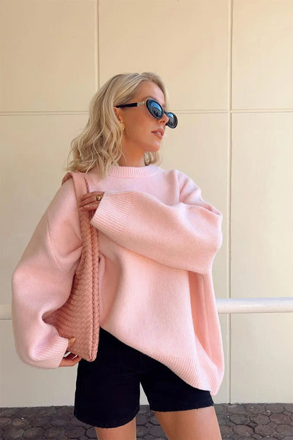 Damen-Pullover mit Rundhalsausschnitt und langen Ärmeln