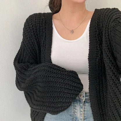 Damen Strickjacke mit offener Front langen Ärmeln und Grobstrickoberfläche
