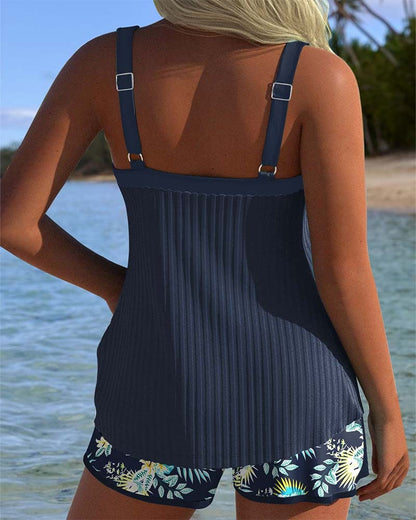 Tummy-Smoothing Striped Tankini with Beach Shorts