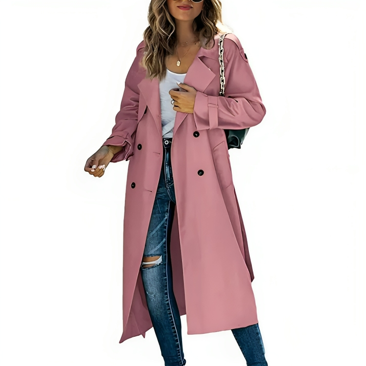 Women's Elegant Trench Coat with Lapel and Belt