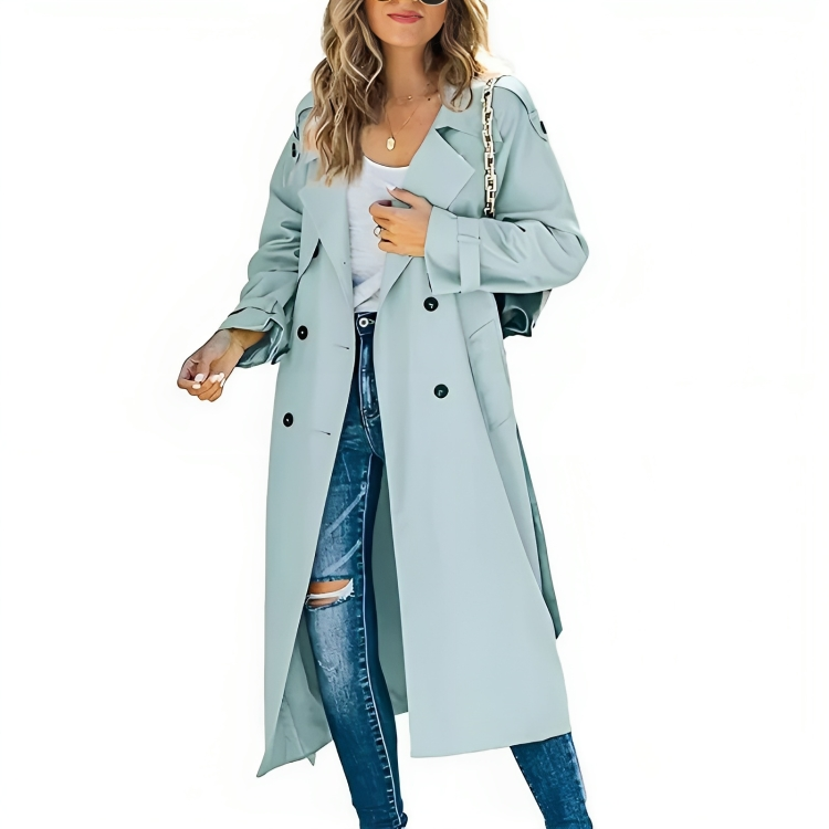 Women's Elegant Trench Coat with Lapel and Belt