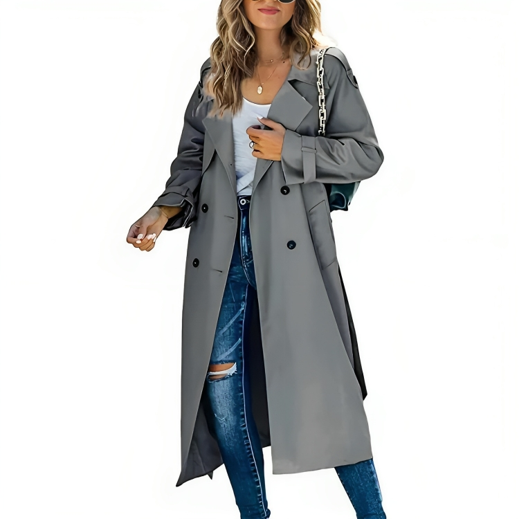 Women's Elegant Trench Coat with Lapel and Belt