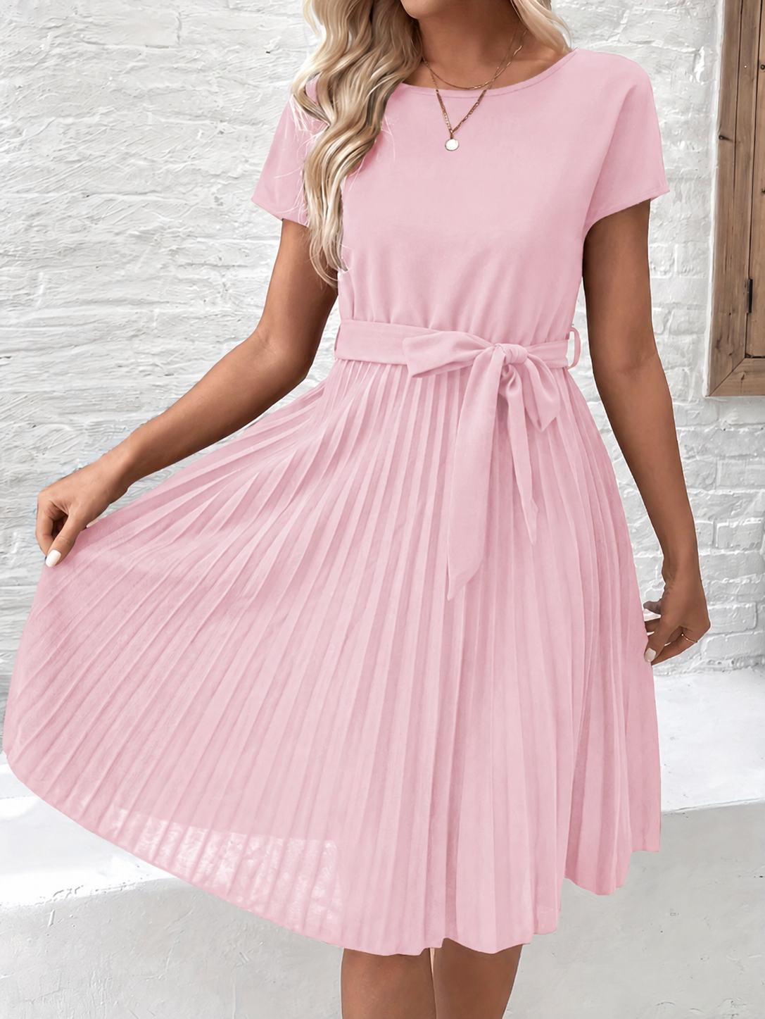 Elise | Damen Plissee-Kleid mit Bindegürtel