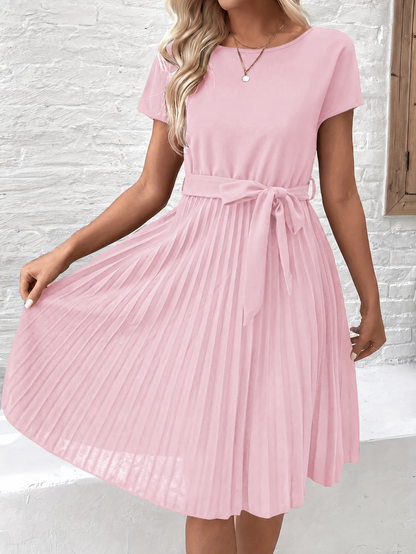 Elise | Damen Plissee-Kleid mit Bindegürtel