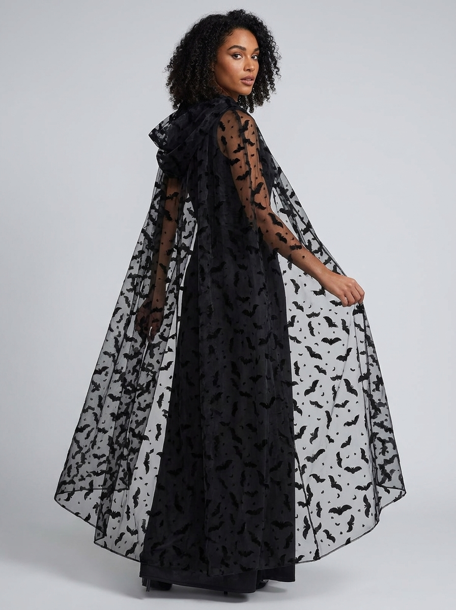 Eleanor | Women's Hooded Cape | Bat Print