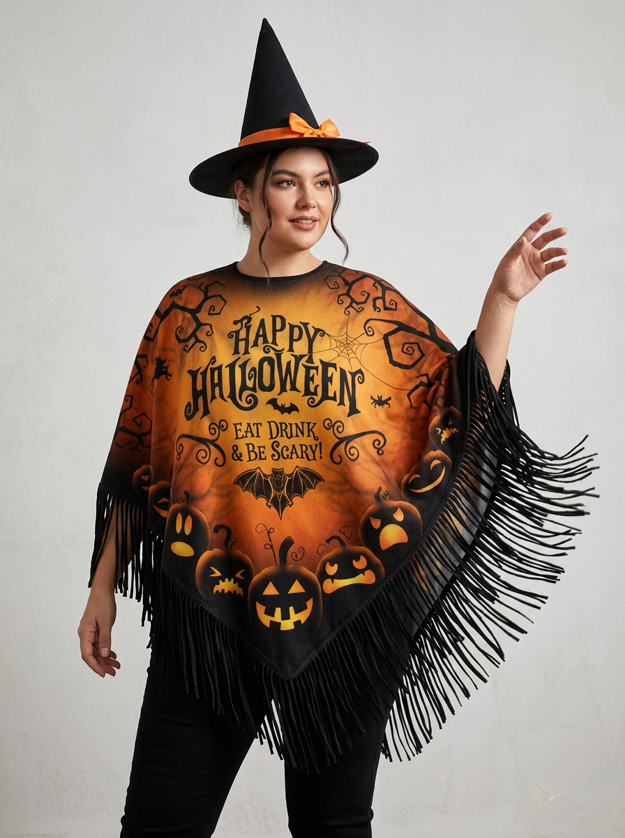 Willow | Women's Halloween Poncho | Fringed Hem