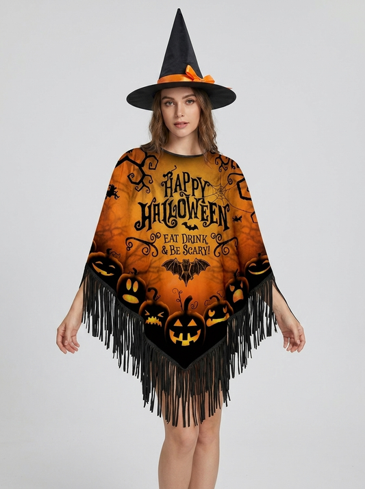 Willow | Women's Halloween Poncho | Fringed Hem
