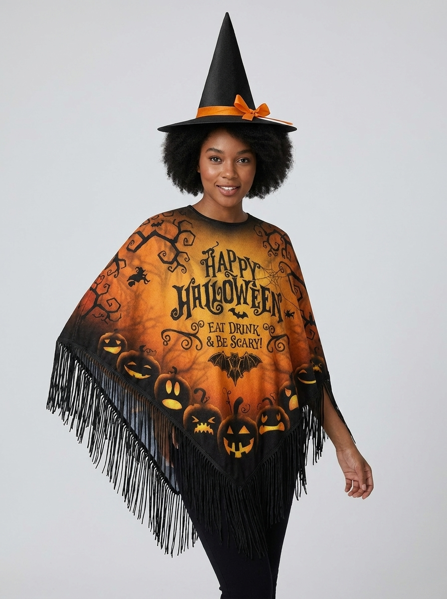 Willow | Women's Halloween Poncho | Fringed Hem