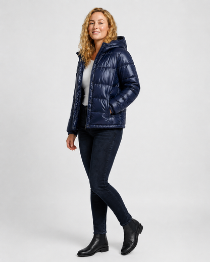 Damen Steppjacke mit Kapuze & Taschen | Fudus