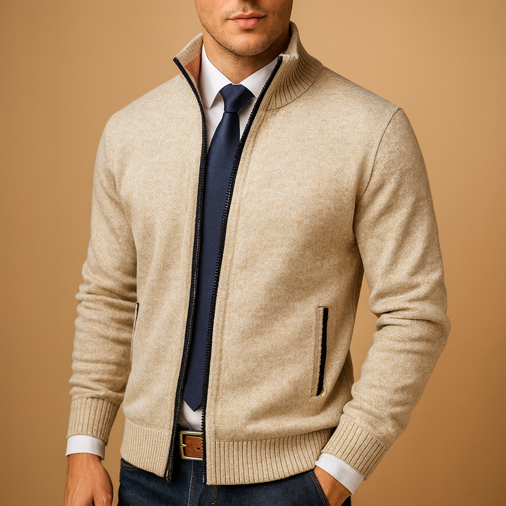 Herre Strikcardigan Med Lynlåslukning – Klassisk Strikjakke Til Smart Casual Stil, Hverdagsbrug, Kontor Og Fritid