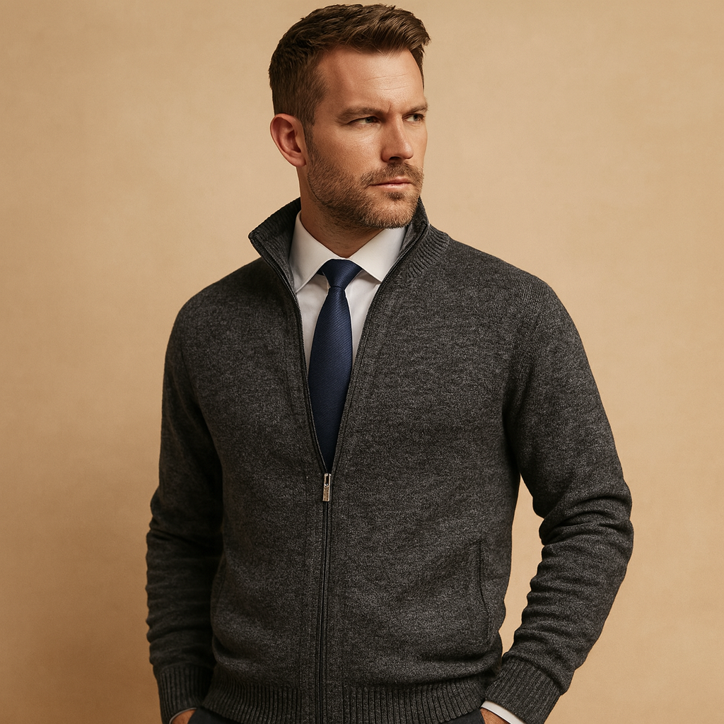Herre Strikcardigan Med Lynlåslukning – Klassisk Strikjakke Til Smart Casual Stil, Hverdagsbrug, Kontor Og Fritid