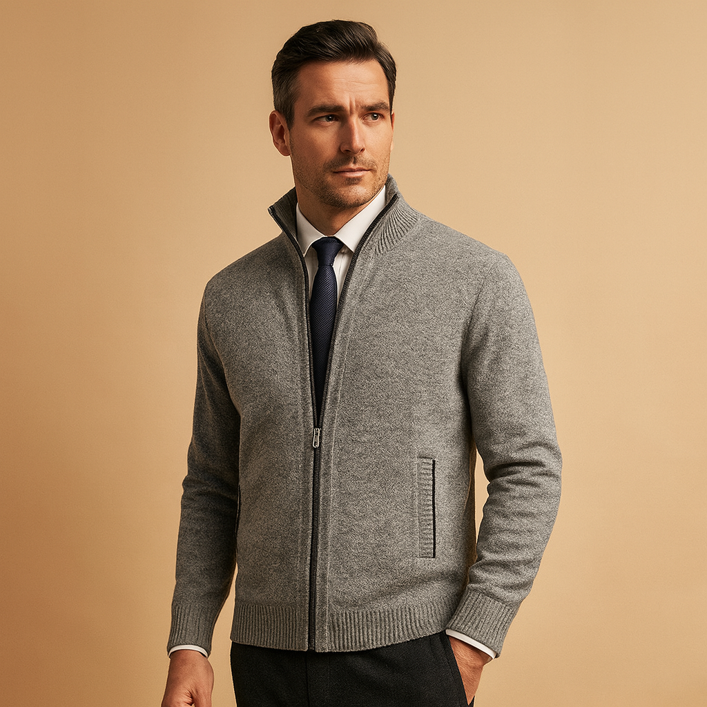 Herre Strikcardigan Med Lynlåslukning – Klassisk Strikjakke Til Smart Casual Stil, Hverdagsbrug, Kontor Og Fritid