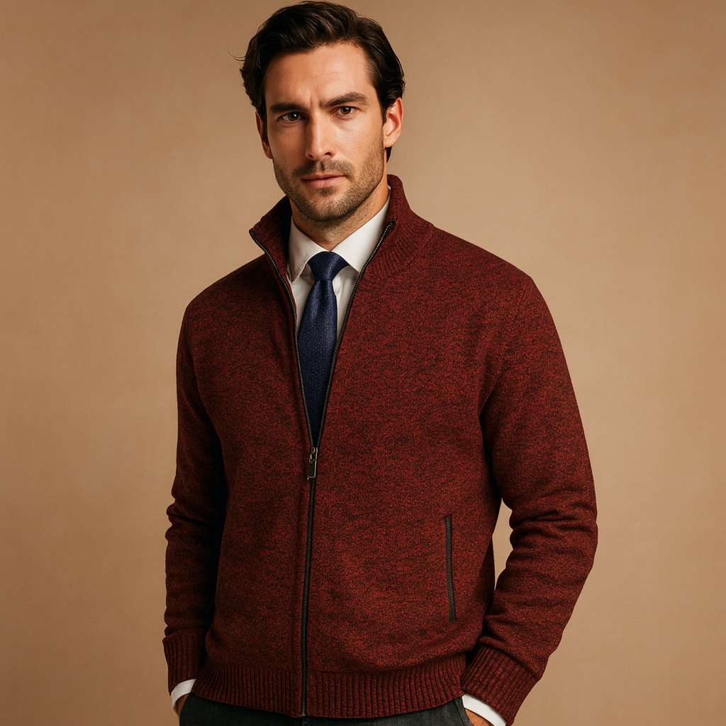 Herre Strikcardigan Med Lynlåslukning – Klassisk Strikjakke Til Smart Casual Stil, Hverdagsbrug, Kontor Og Fritid