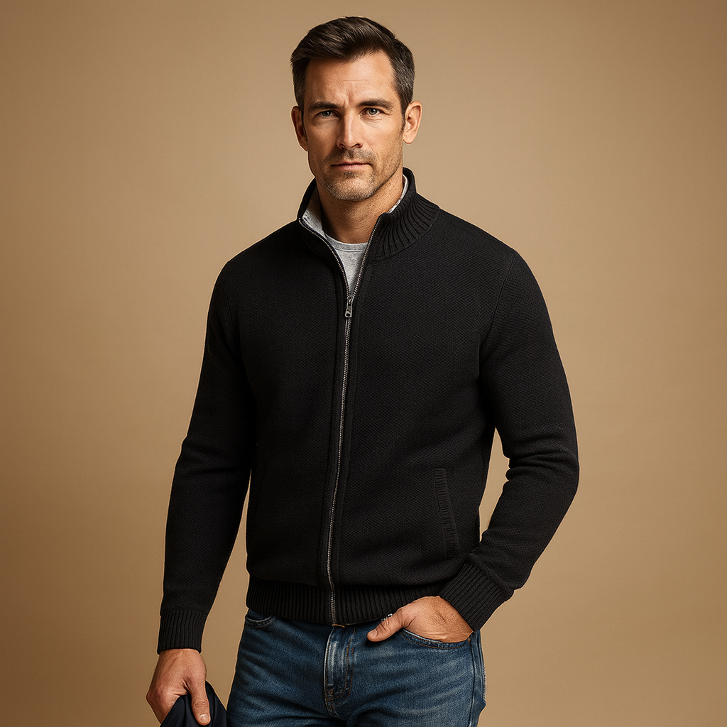Herre Strikcardigan Med Lynlåslukning – Klassisk Strikjakke Til Smart Casual Stil, Hverdagsbrug, Kontor Og Fritid