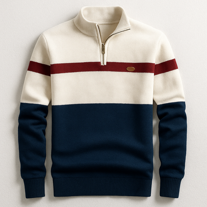 Herren-Strickpullover mit Viertelreißverschluss und Colorblock-Design