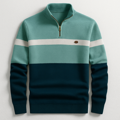 Herren-Strickpullover mit Viertelreißverschluss und Colorblock-Design